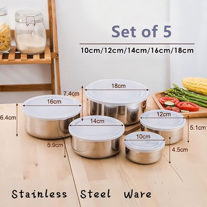 Pack Of 5 Silver Stainless Steel Food Storage Boxes