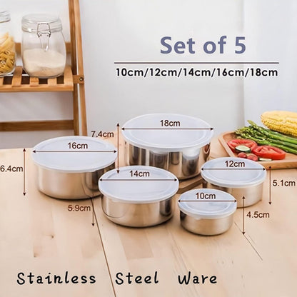 Pack Of 5 Silver Stainless Steel Food Storage Boxes