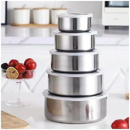 Pack Of 5 Silver Stainless Steel Food Storage Boxes