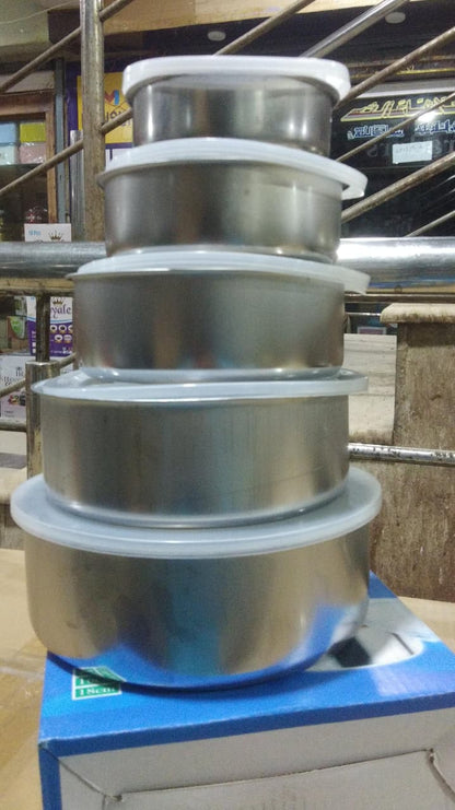 Pack Of 5 Silver Stainless Steel Food Storage Boxes