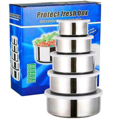 Pack Of 5 Silver Stainless Steel Food Storage Boxes