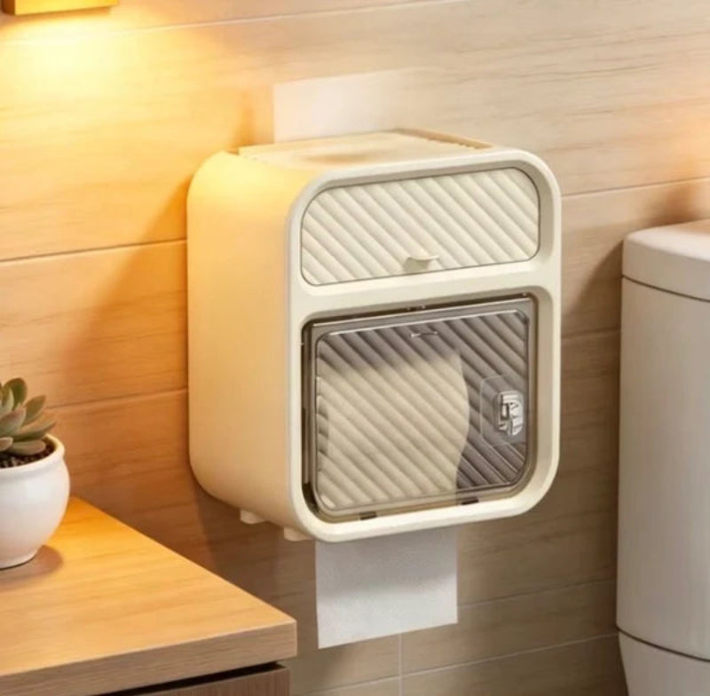 No-Drill Wall-Mounted Tissue Holder with Storage Drawer