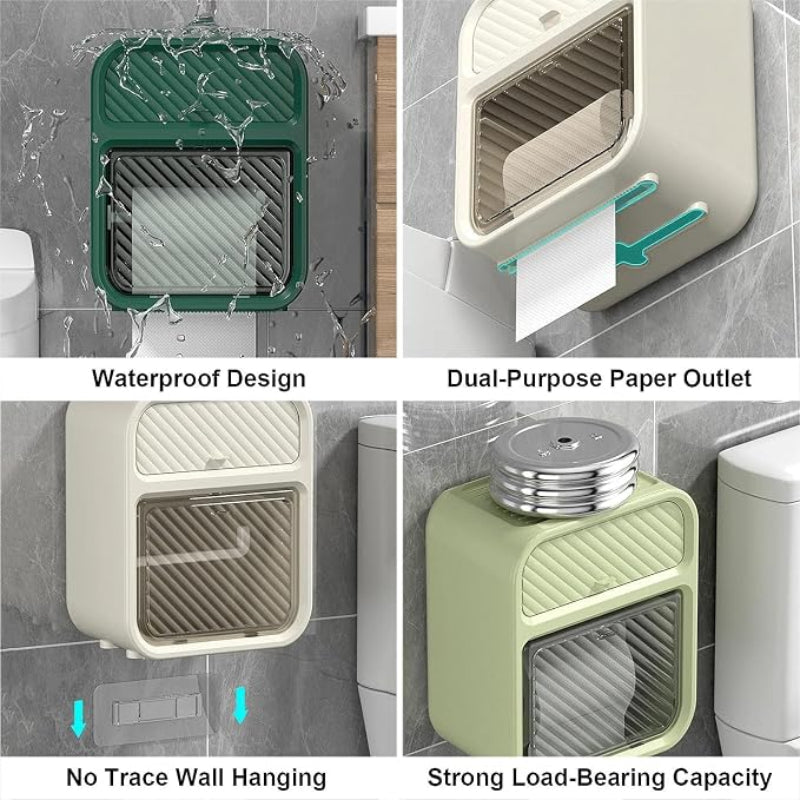 No-Drill Wall-Mounted Tissue Holder with Storage Drawer