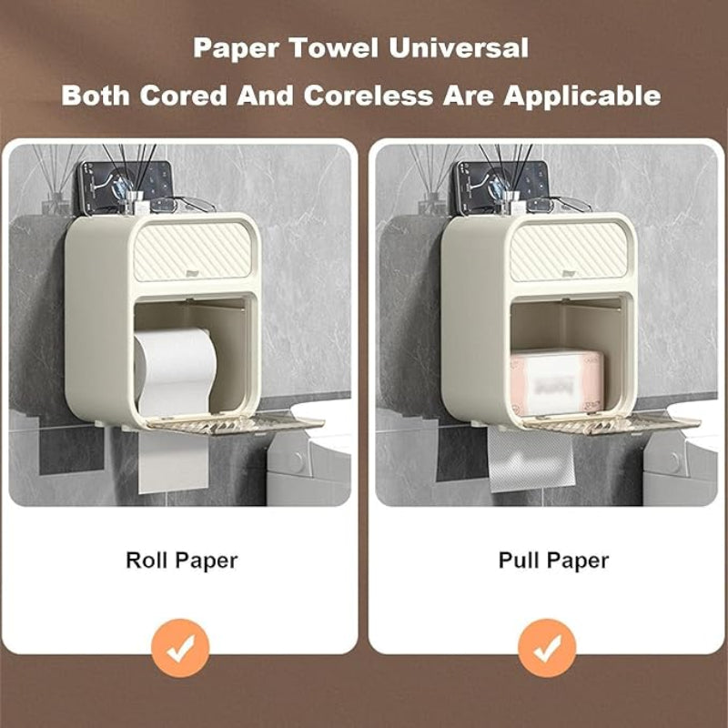 No-Drill Wall-Mounted Tissue Holder with Storage Drawer