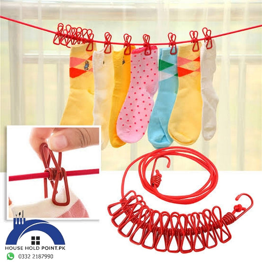 Retractable Clothes Drying Rope With 12 Clips