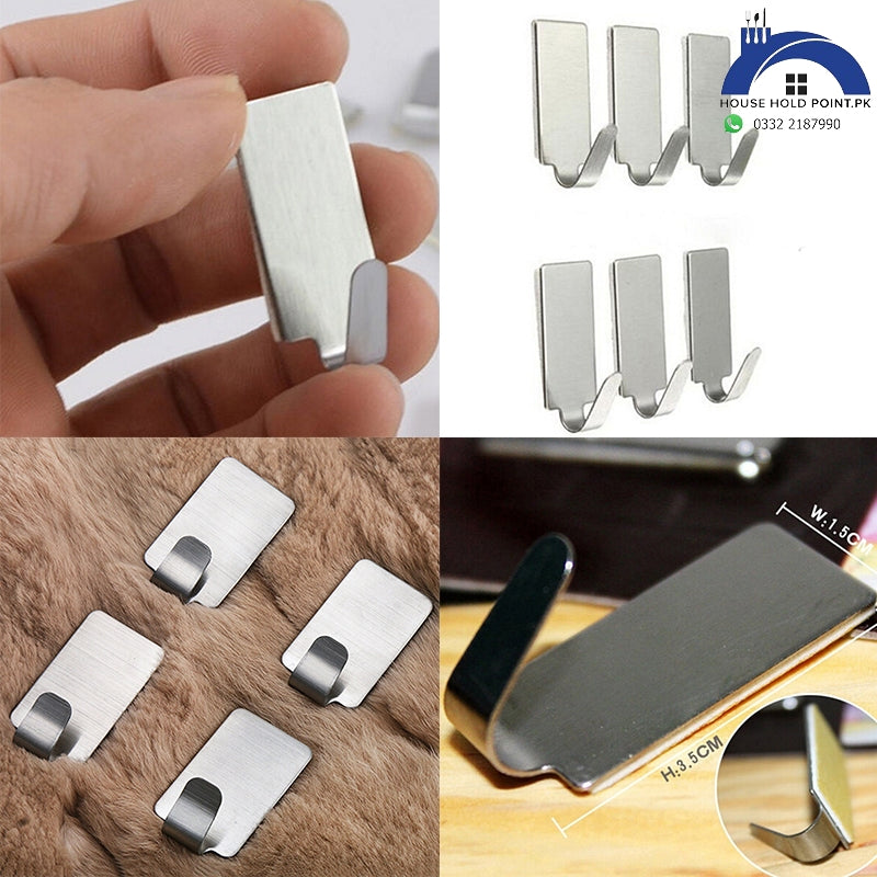 Set of 6 Stainless Steel Adhesive Hooks