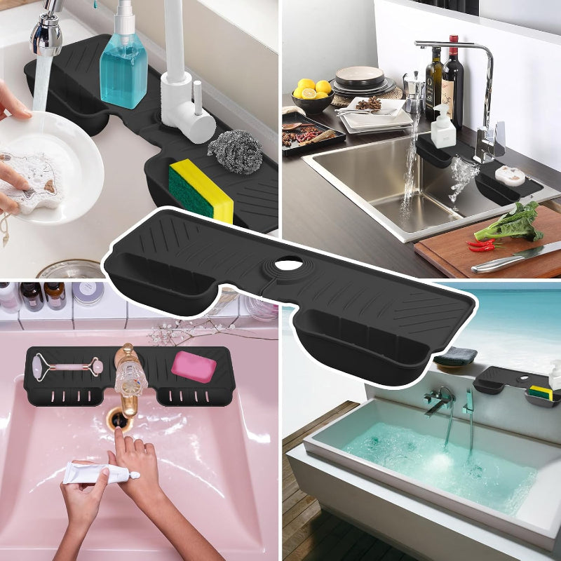 Silicone Faucet Sink Mat with Sponge & Soap Holder