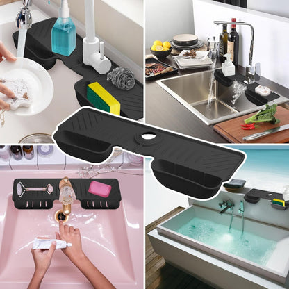 Silicone Faucet Sink Mat with Sponge & Soap Holder