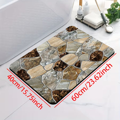 Super Absorbent Non-Slip Bathroom Floor Mat Marble Stone Design