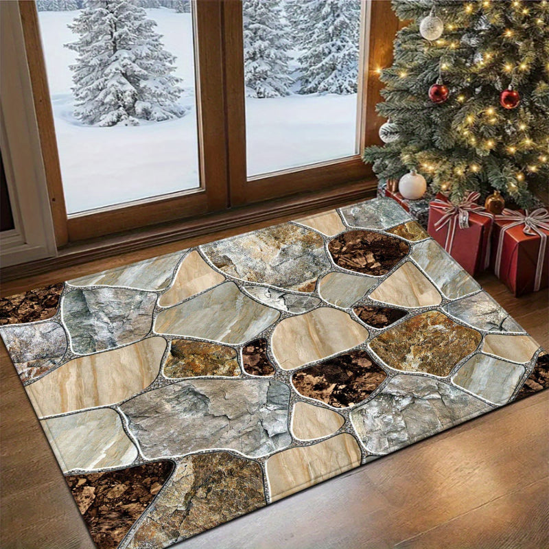 Super Absorbent Non-Slip Bathroom Floor Mat Marble Stone Design