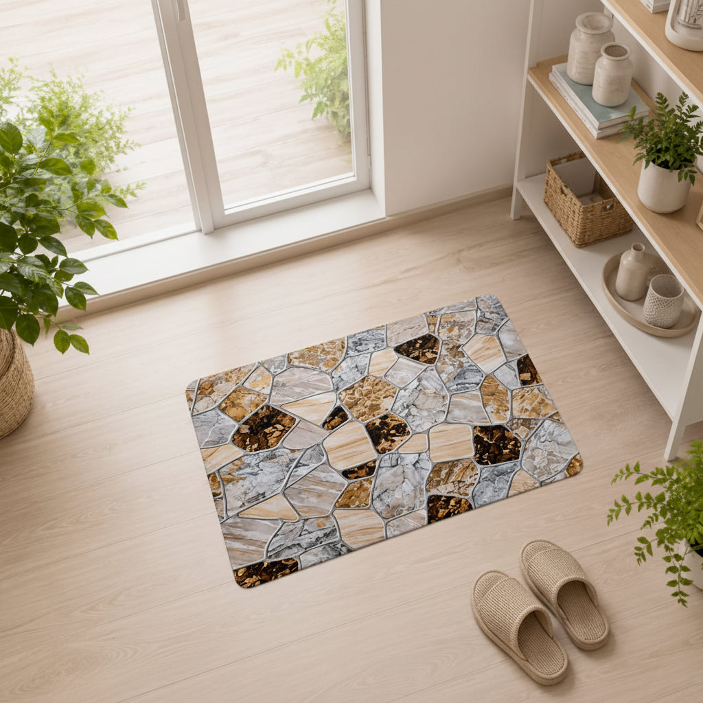 Super Absorbent Non-Slip Bathroom Floor Mat Marble Stone Design