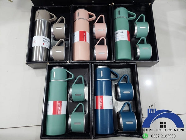 Three-in-One Hot & Cold Thermal Flask Set with Matching Cups