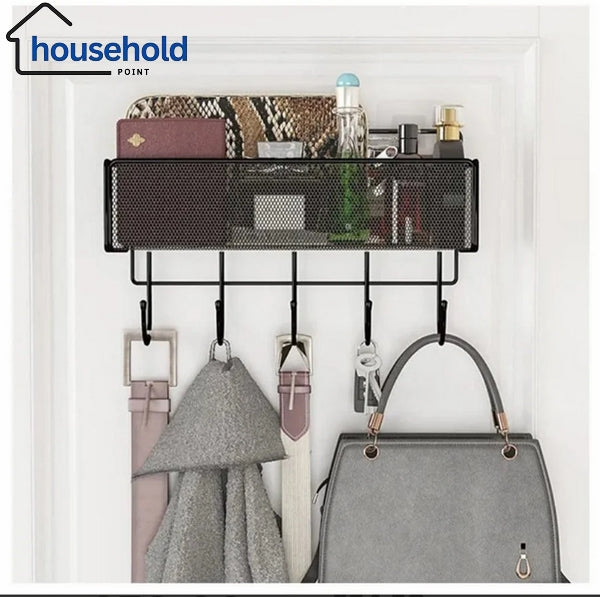 Wall-Mounted Iron Shelf With Hooks