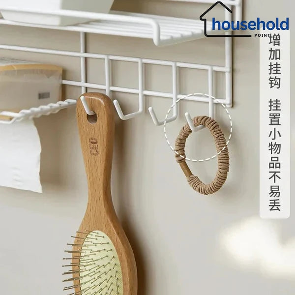 Wall-Mounted Shelf with Hooks & Soap Dish