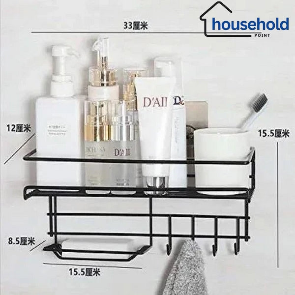 Wall-Mounted Shelf with Hooks & Soap Dish