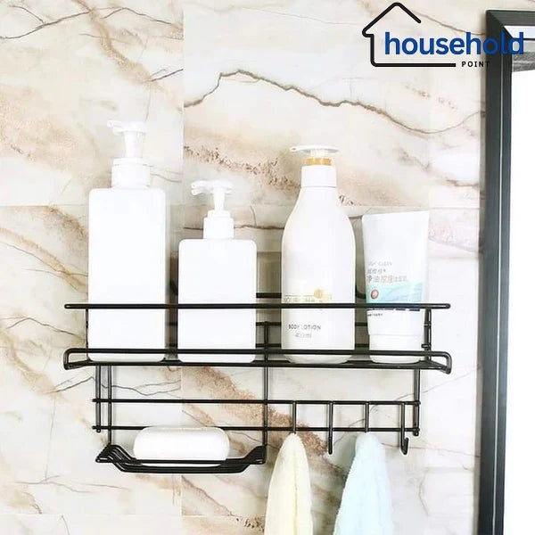 Wall-Mounted Shelf with Hooks & Soap Dish