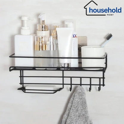 Wall-Mounted Shelf with Hooks & Soap Dish