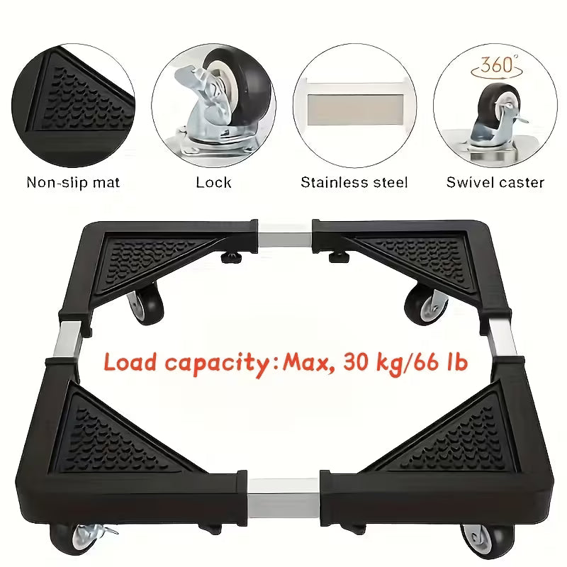 Adjustable Washing Machine & Fridge Stand with Locking Wheels