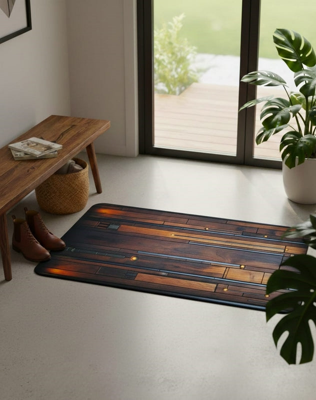 Super Absorbent Non-Slip Bathroom Floor Mat Wooden Design