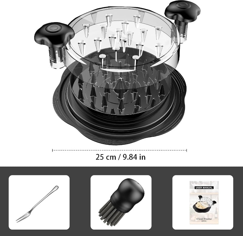 Manual Chicken Meat Shredder with Clear Lid & Non-Slip Base