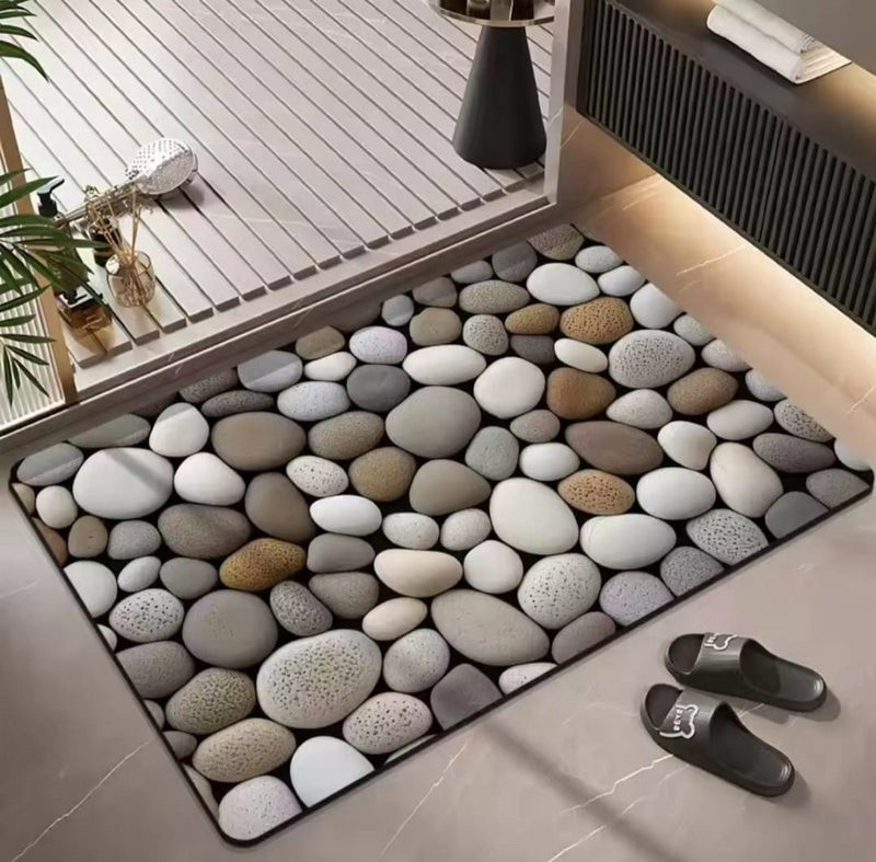 Super Absorbent Non-Slip Bathroom Floor Mat Pebbles Design