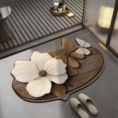 Absorbent Non-Slip Bathroom Mat – 3D Flower & Butterfly Design