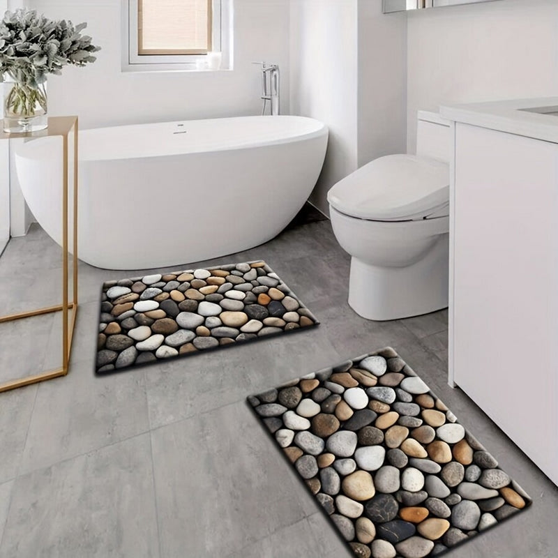 Super Absorbent Non-Slip Bathroom Floor Mat Pebbles Design