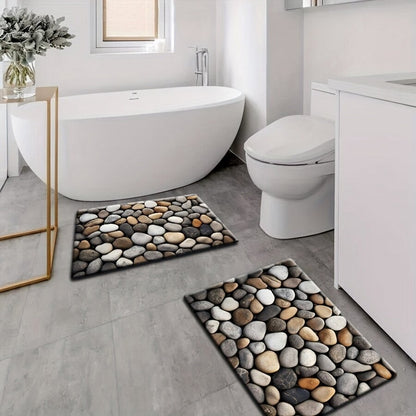 Super Absorbent Non-Slip Bathroom Floor Mat Pebbles Design