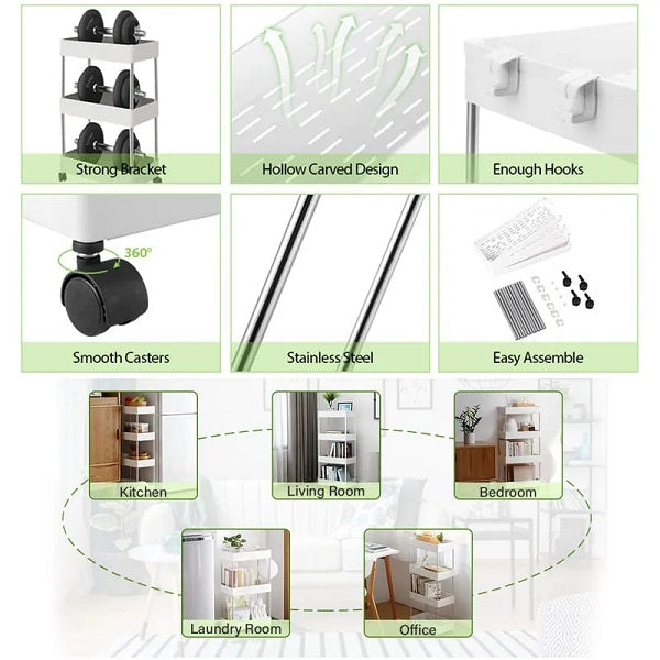 4-Tier Trolley With Wheels White