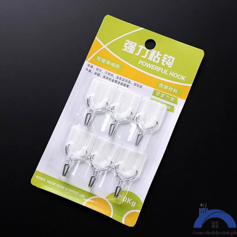 6Pcs Stick On White Hooks