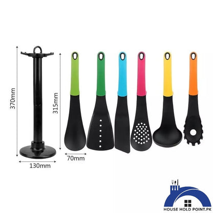 Nylon Non Stick Spoon Set with Stand