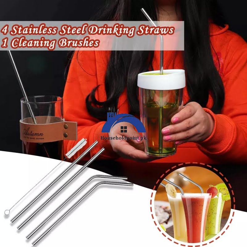 4Pcs Steel Straw Set With Brush Default Title