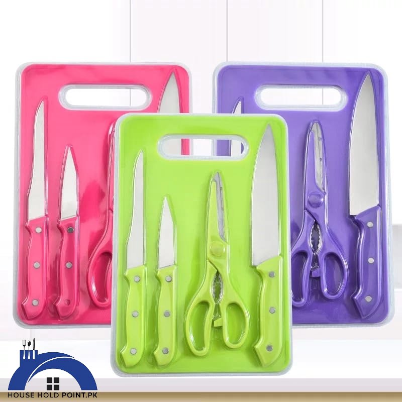 5Pcs Knife, Scissors, Board Set Default Title